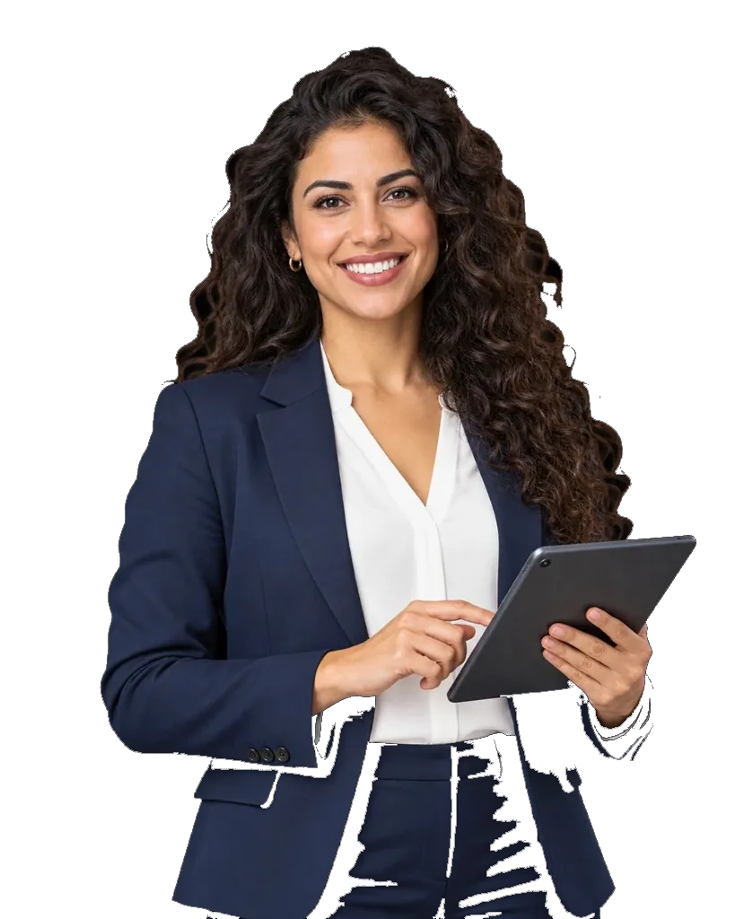 Sales and key account teams Smiling sales team member using a tablet